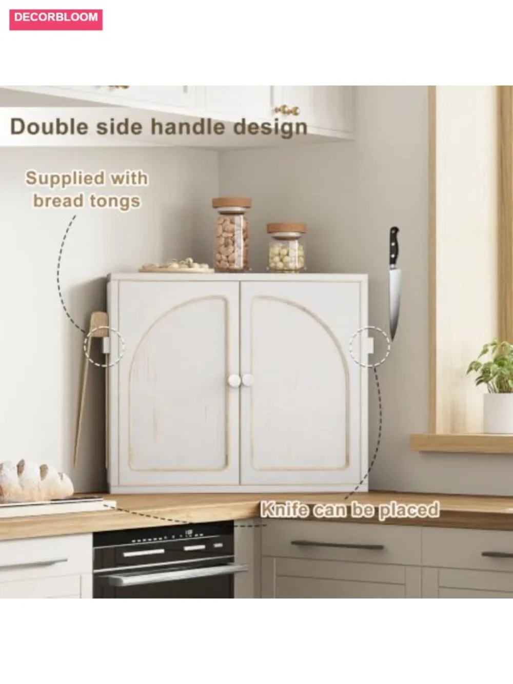 2 Tier Bamboo Corner Bread Box Kitchen Counter Storage